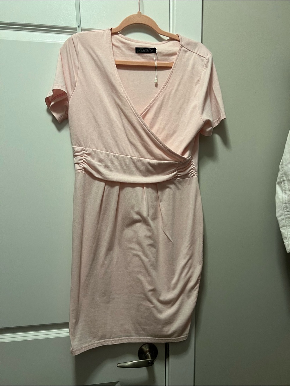 amika Pale Pink Wrap-Style Mini Dress